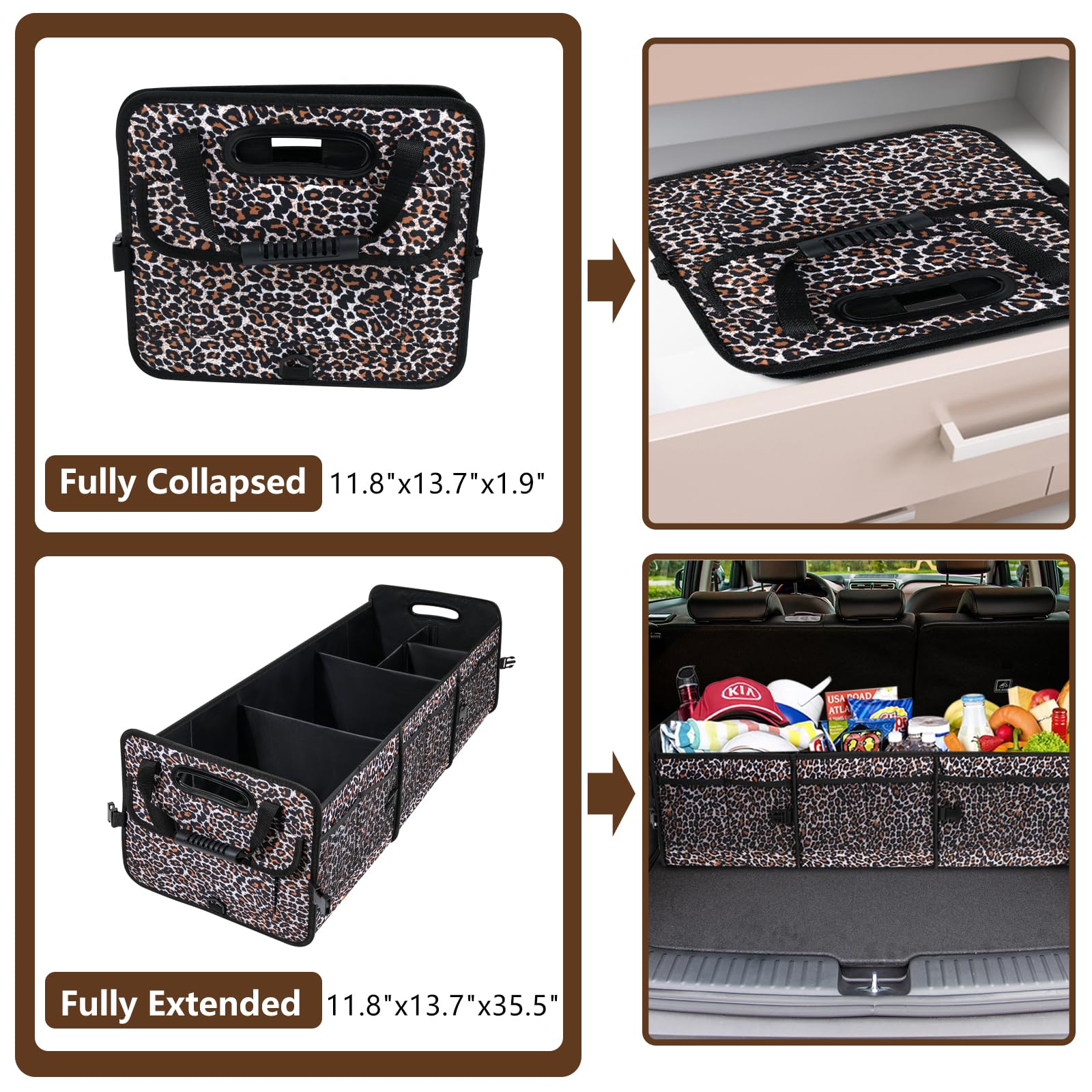 AOPHY leopard trunk organizer in SUV keeps essentials organized