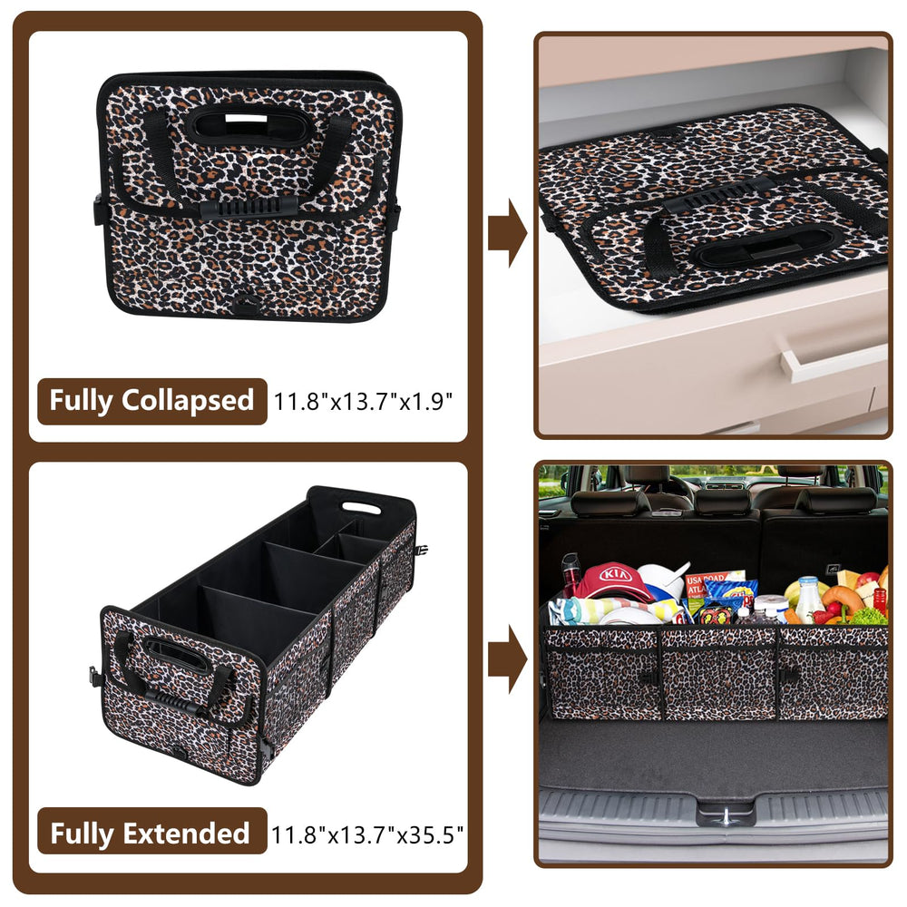 AOPHY leopard trunk organizer in SUV keeps essentials organized