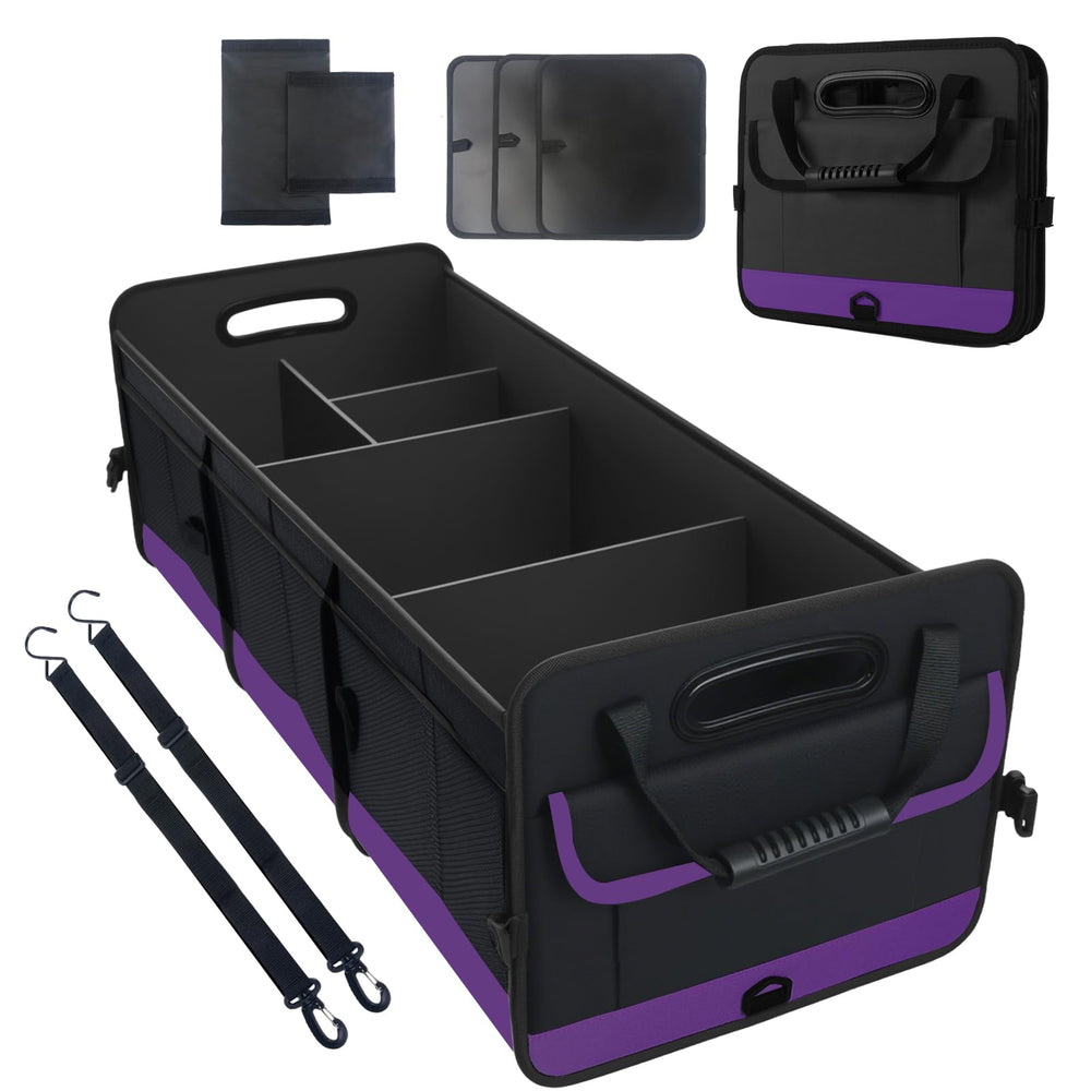 AOPHY trunk organizer main compartment in purple for ample cargo storage.