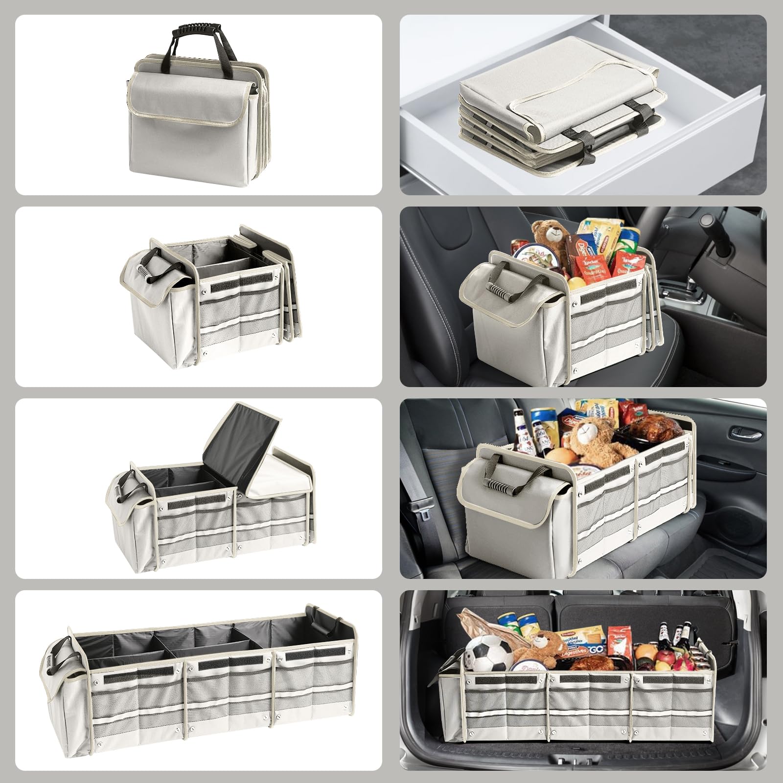AOPHY trunk organizer with collapsible cover helps keep cargo organized and space-efficient