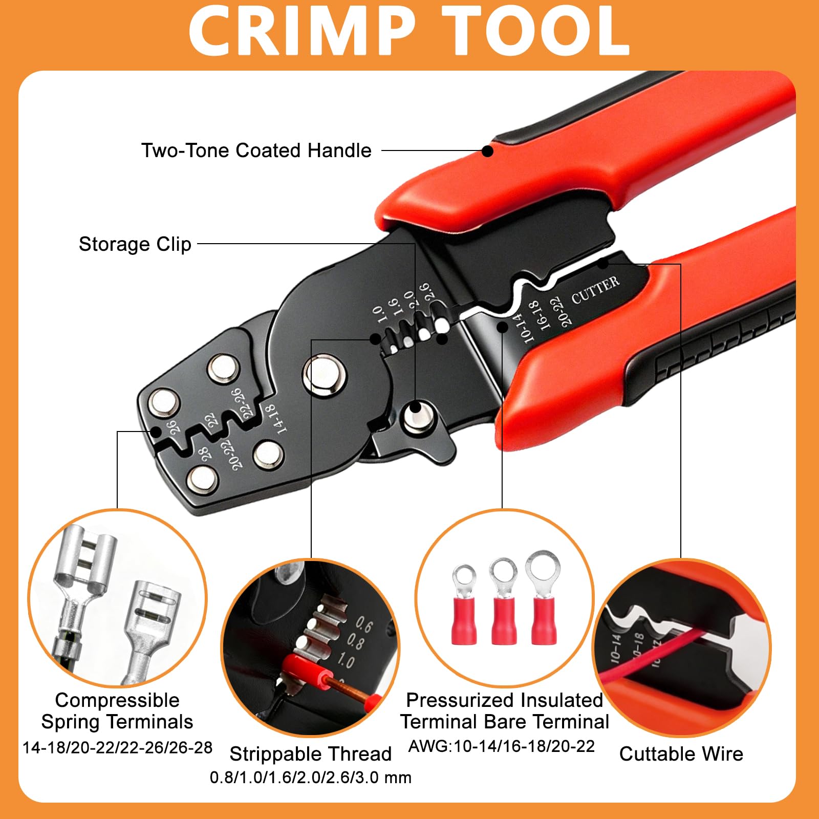 Aopule crimping pliers with ergonomic design for secure terminations
