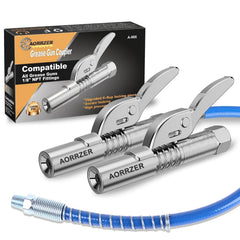 AORRZER two-pack grease gun couplers with 12in hose for easy reach in tight spots.