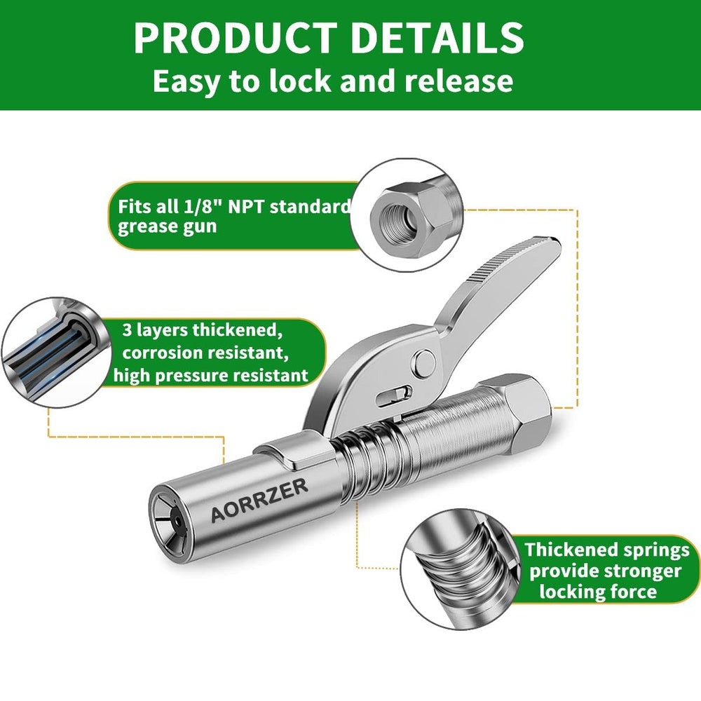 AORRZER needle nozzle with zerk fitting fits 1/8-NPT threads