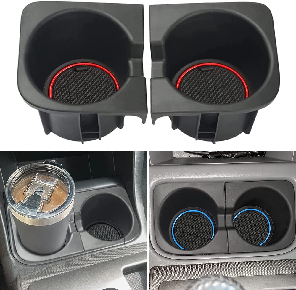 AOTEMILK console cup holder inserts for Toyota Tacoma securely holds drinks.