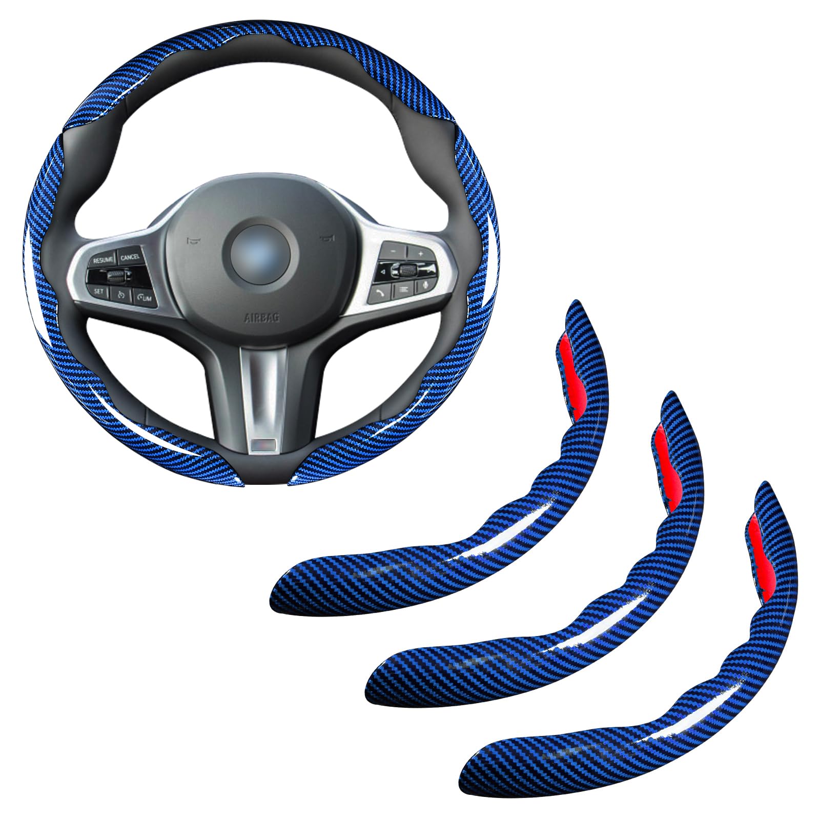 Aotoyou bright carbon fiber steering cover closeup showing textured grip for secure handling.