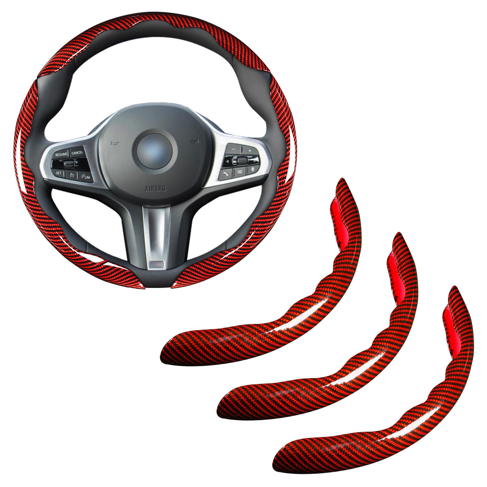 Aotoyou bright carbon fiber steering cover set adds bold style and secure grip.