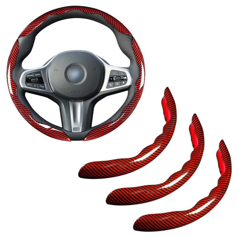 Aotoyou bright carbon fiber steering cover set adds bold style and secure grip.