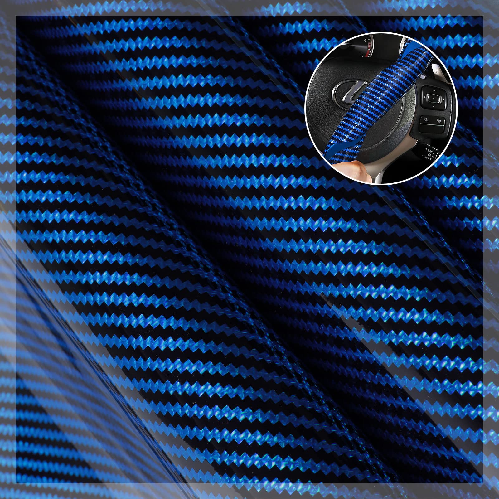Aotoyou steering cover texture detail highlights carbon fiber look with durable feel.