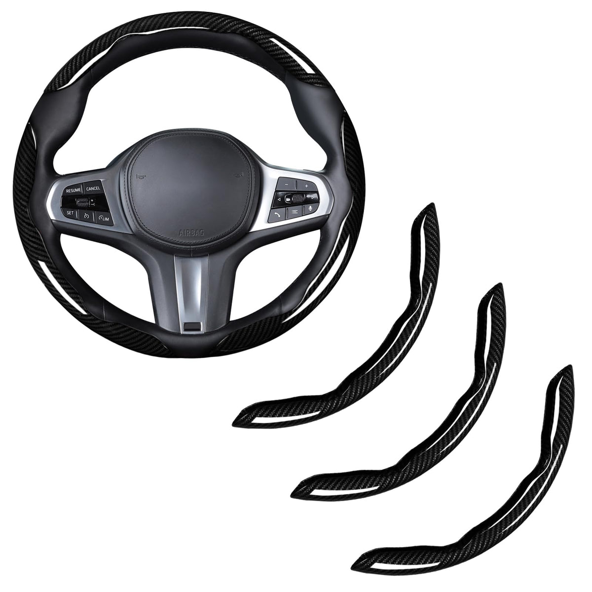 Aotoyou carbon fiber steering wheel cover in glossy black with textured grip