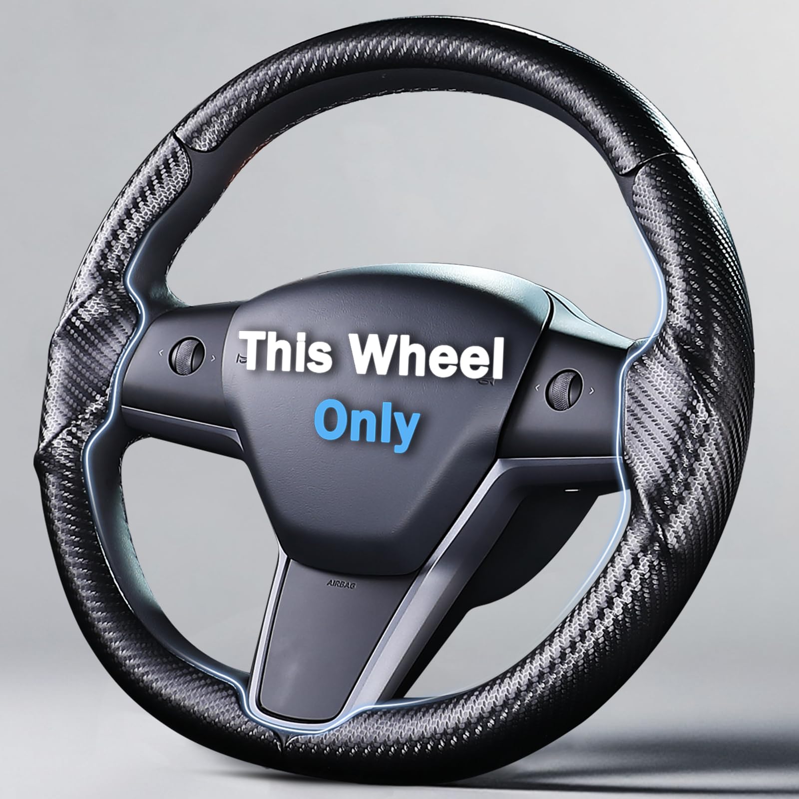 Aotoyou carbon fiber steering wheel cover close-up highlights enhanced grip.