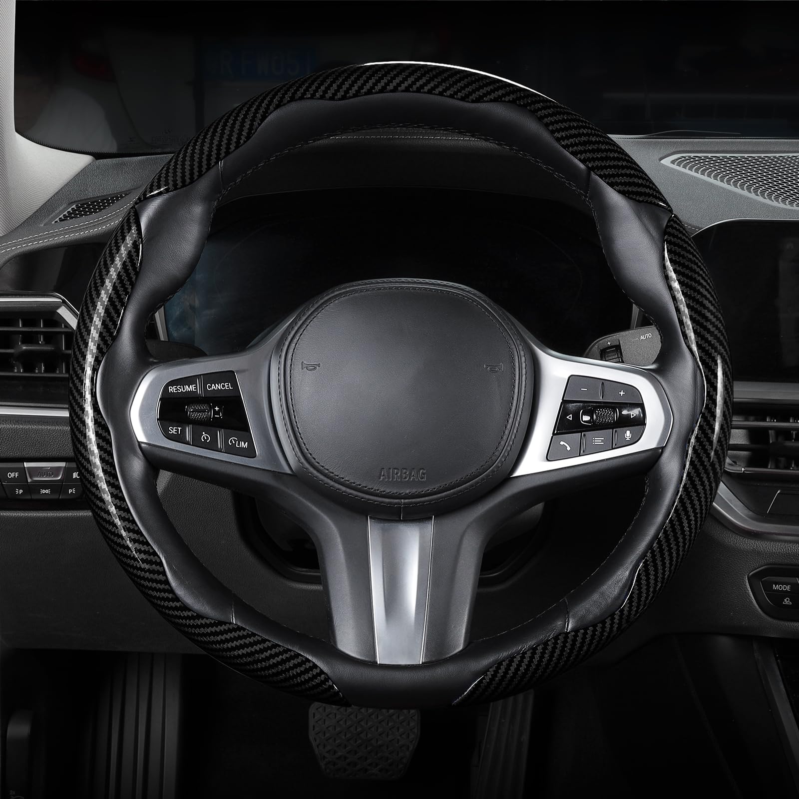 Aotoyou glossy carbon fiber finish steering wheel cover on wheel