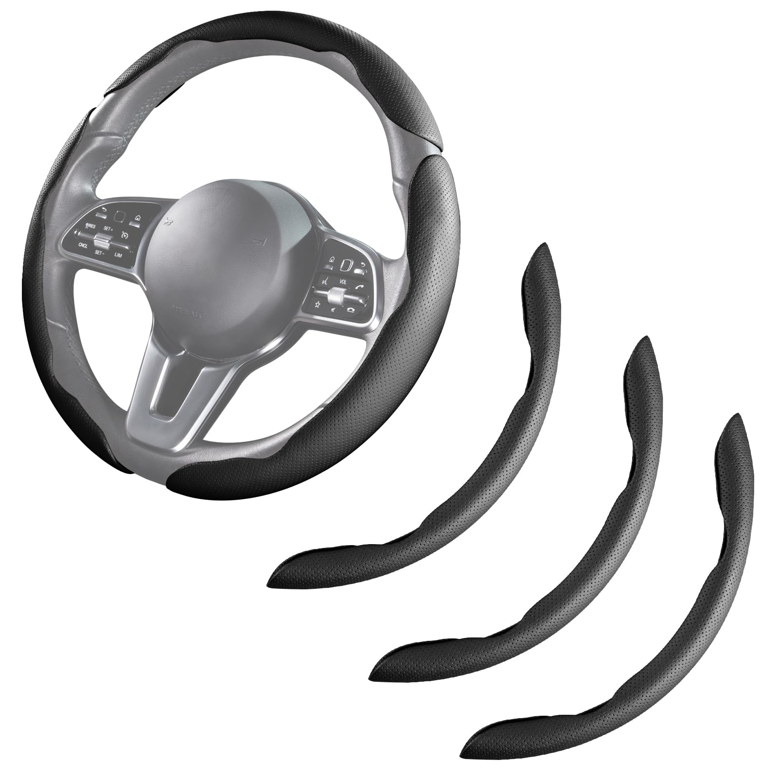 Aotoyou leather snap-on steering wheel cover with secure fit for safe driving.