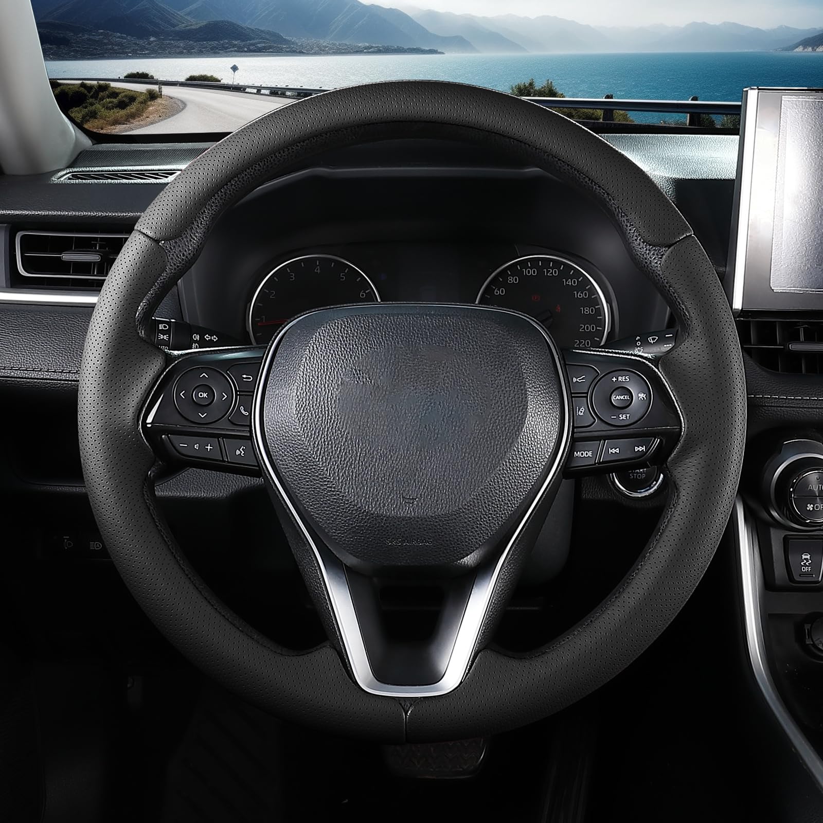 Close-up of easy snap-on installation for Aotoyou steering wheel cover