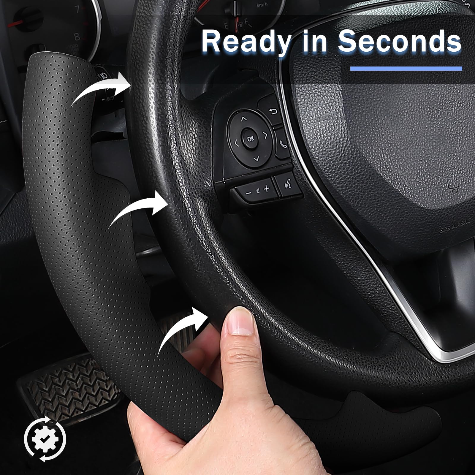 Aotoyou Avalon steering wheel cover displaying balanced grip and perforated leather