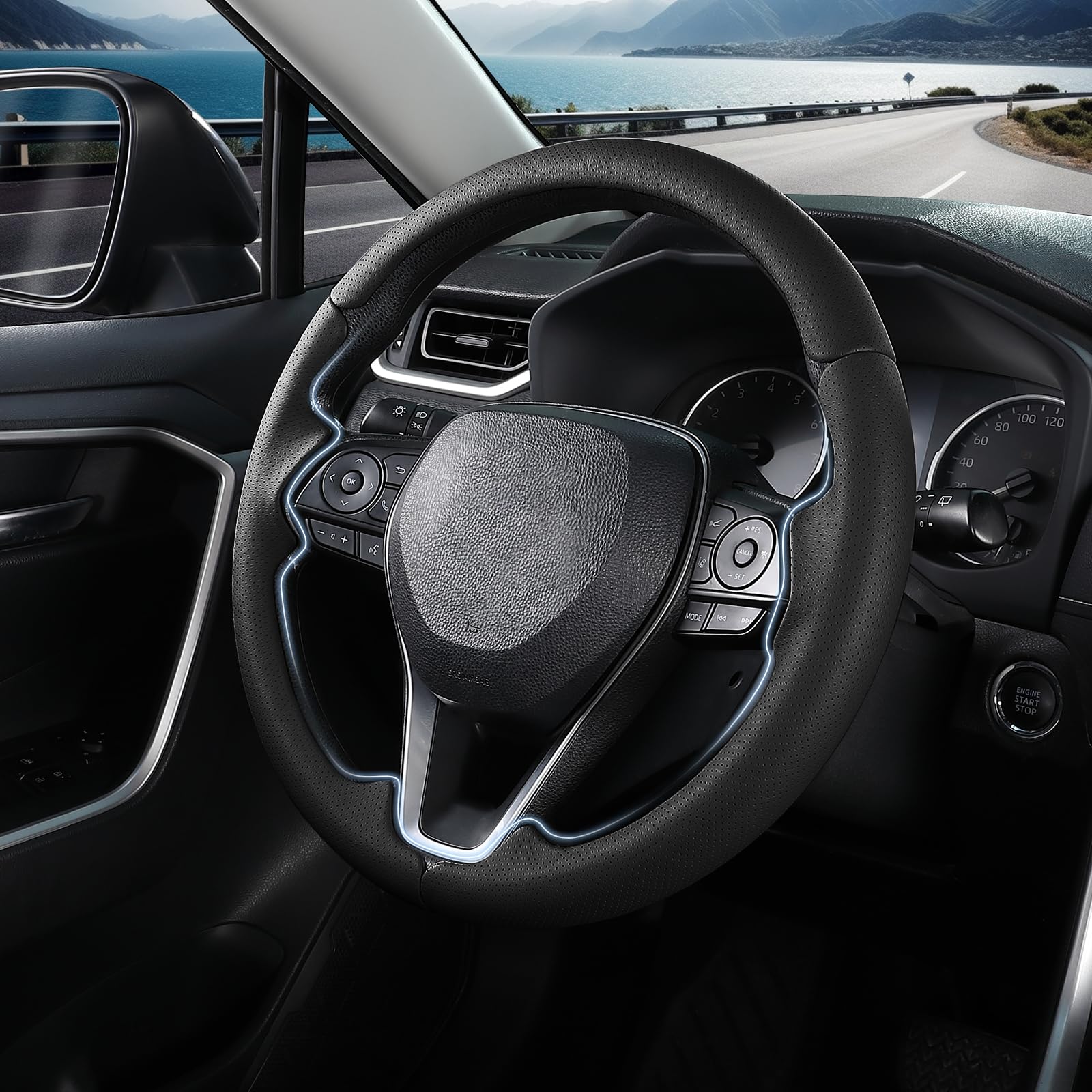 Aotoyou steering wheel cover on Toyota Camry demonstrates precise fit and enhanced feel