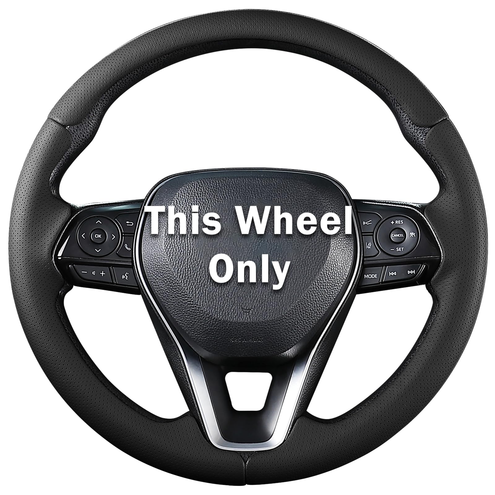Aotoyou steering wheel cover on Toyota Corolla showing perforated black leather for improved grip and style