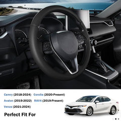 Aotoyou steering wheel cover on Toyota RAV4 highlighting snug fit and premium texture
