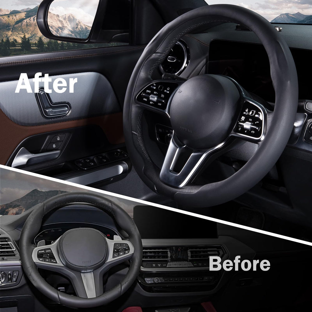Aotoyou steering wheel cover with 1-year warranty provides reassurance.