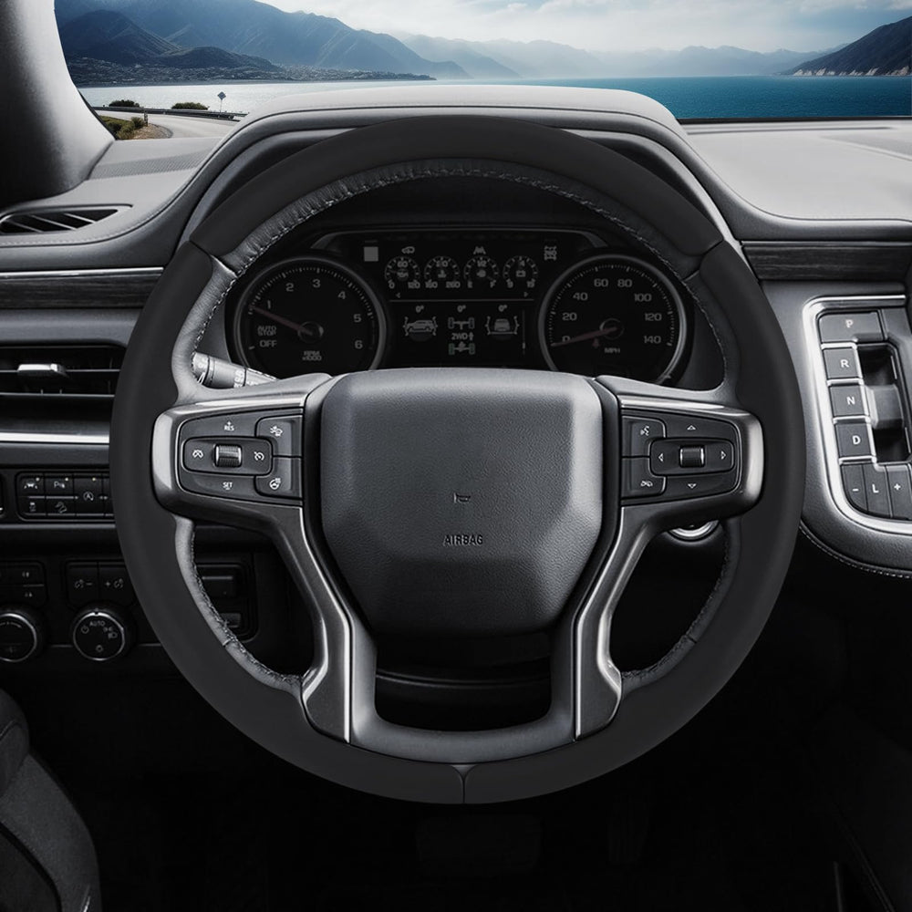 Durable leather Aotoyou steering wheel cover designed for long-term use.
