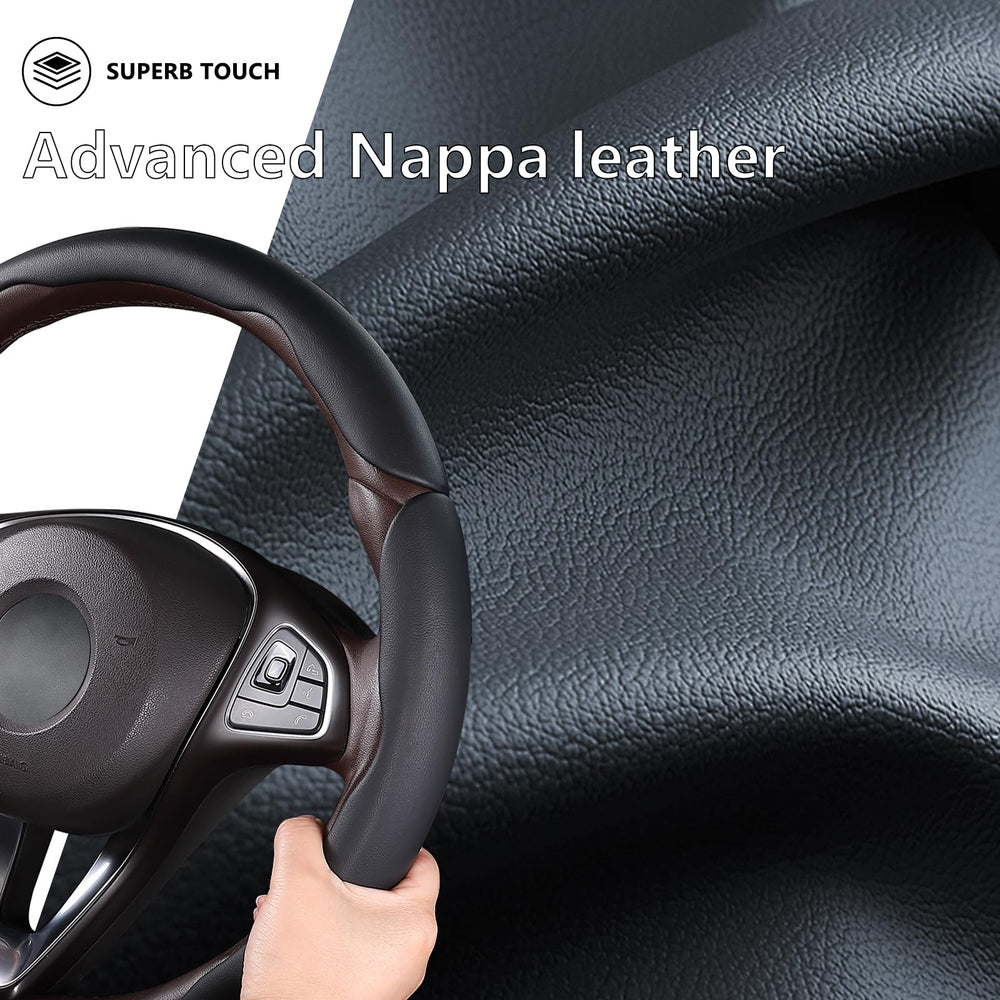 Aotoyou close-up of the non-slip leather lining for stable steering control.