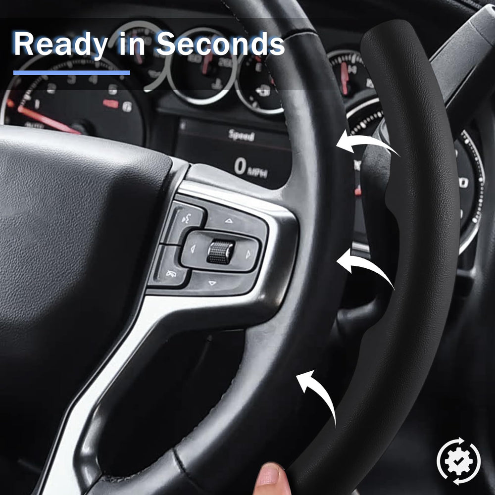 In-box packaging of Aotoyou steering wheel cover and fit guidelines.