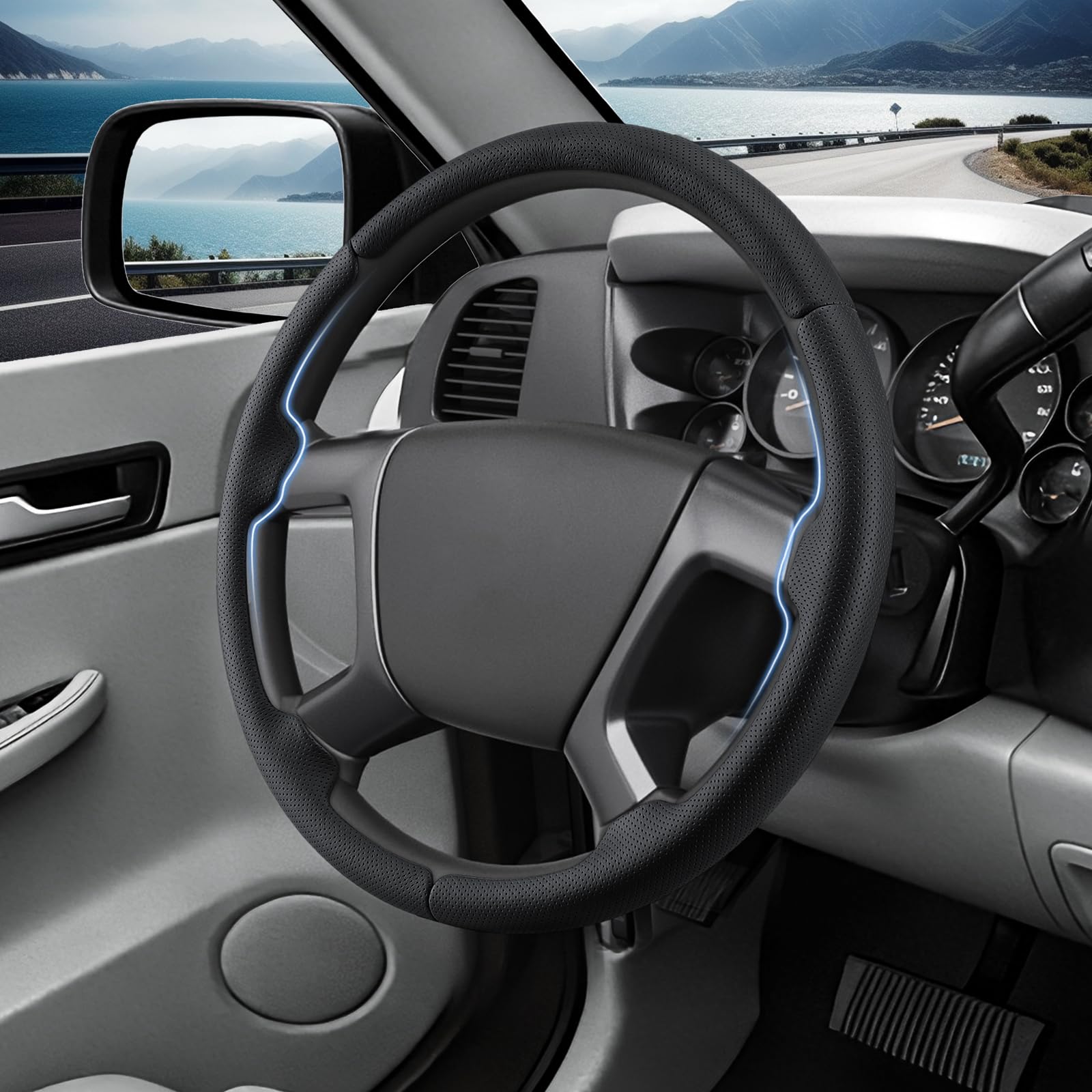 Aotoyou steering wheel cover for Sierra 2500HD/3500HD 2008-2014 provides accurate grip.