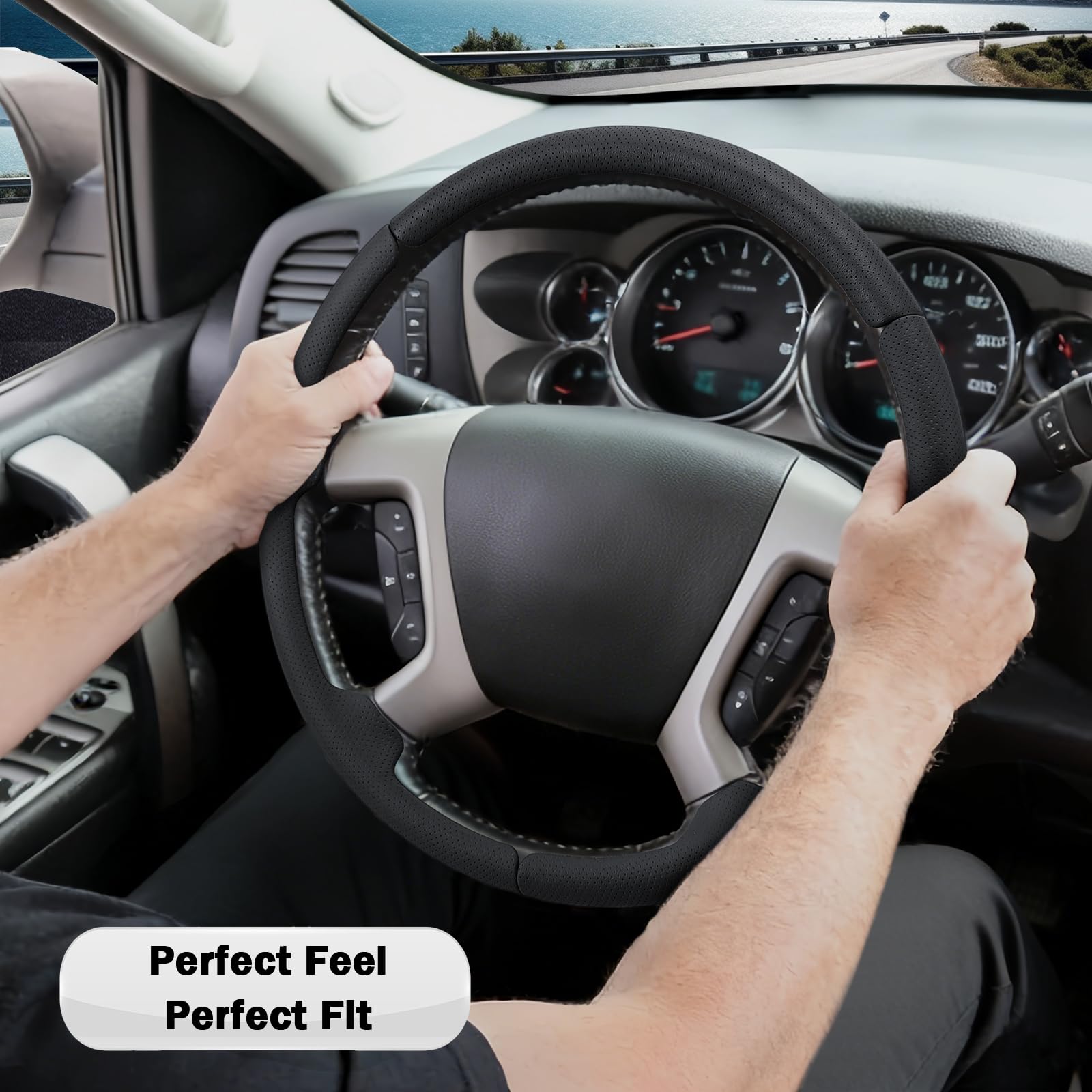 Aotoyou steering wheel cover for Traverse 2009-2017 delivers snug fit and smooth steering.