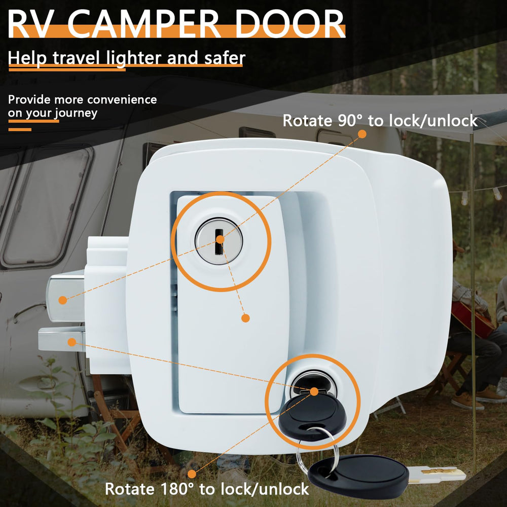 AOTWSEN RV lock with side paddle detail showing smooth operation on a camper door.