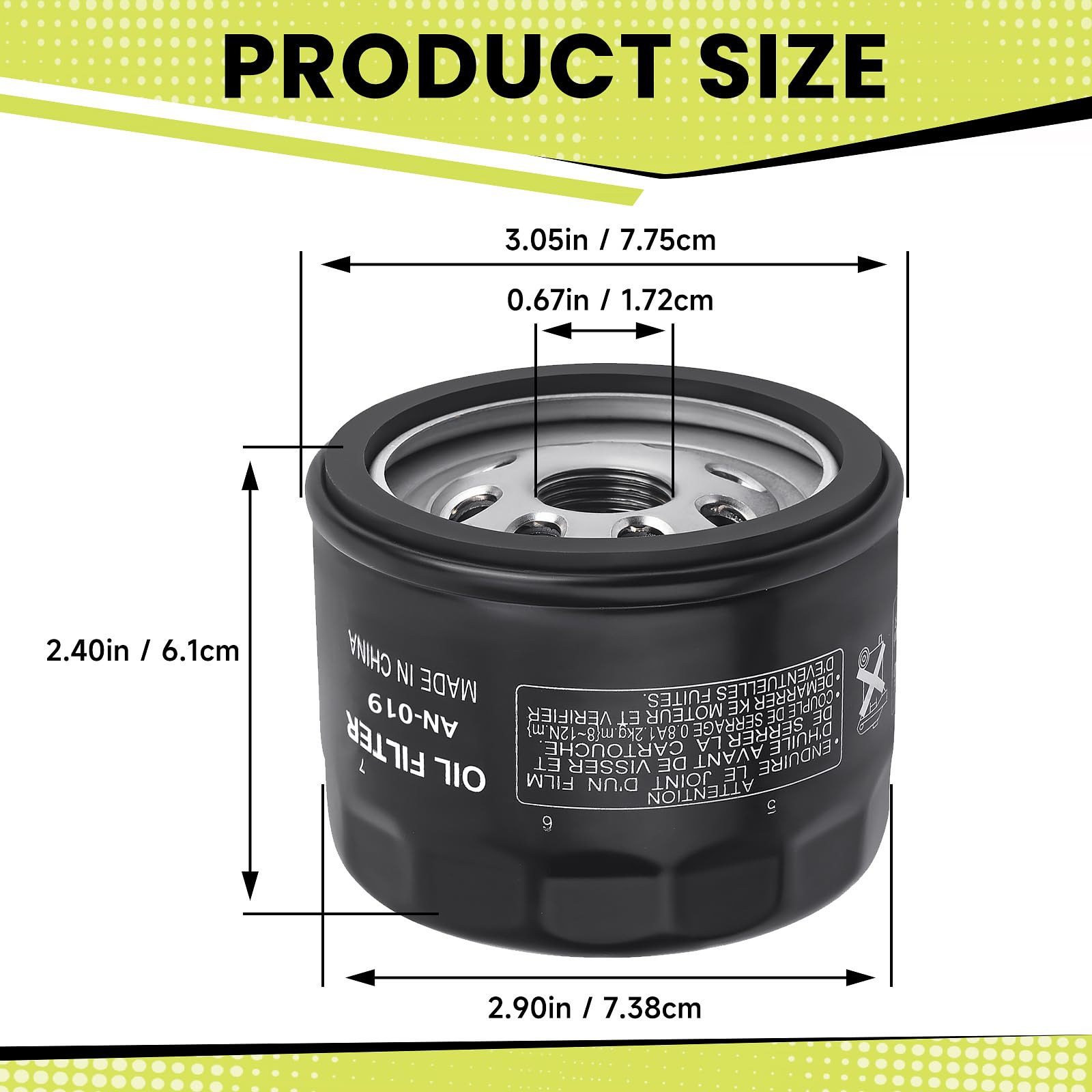 Aouton 49065-0721 oil filter side view shows robust housing for long life.