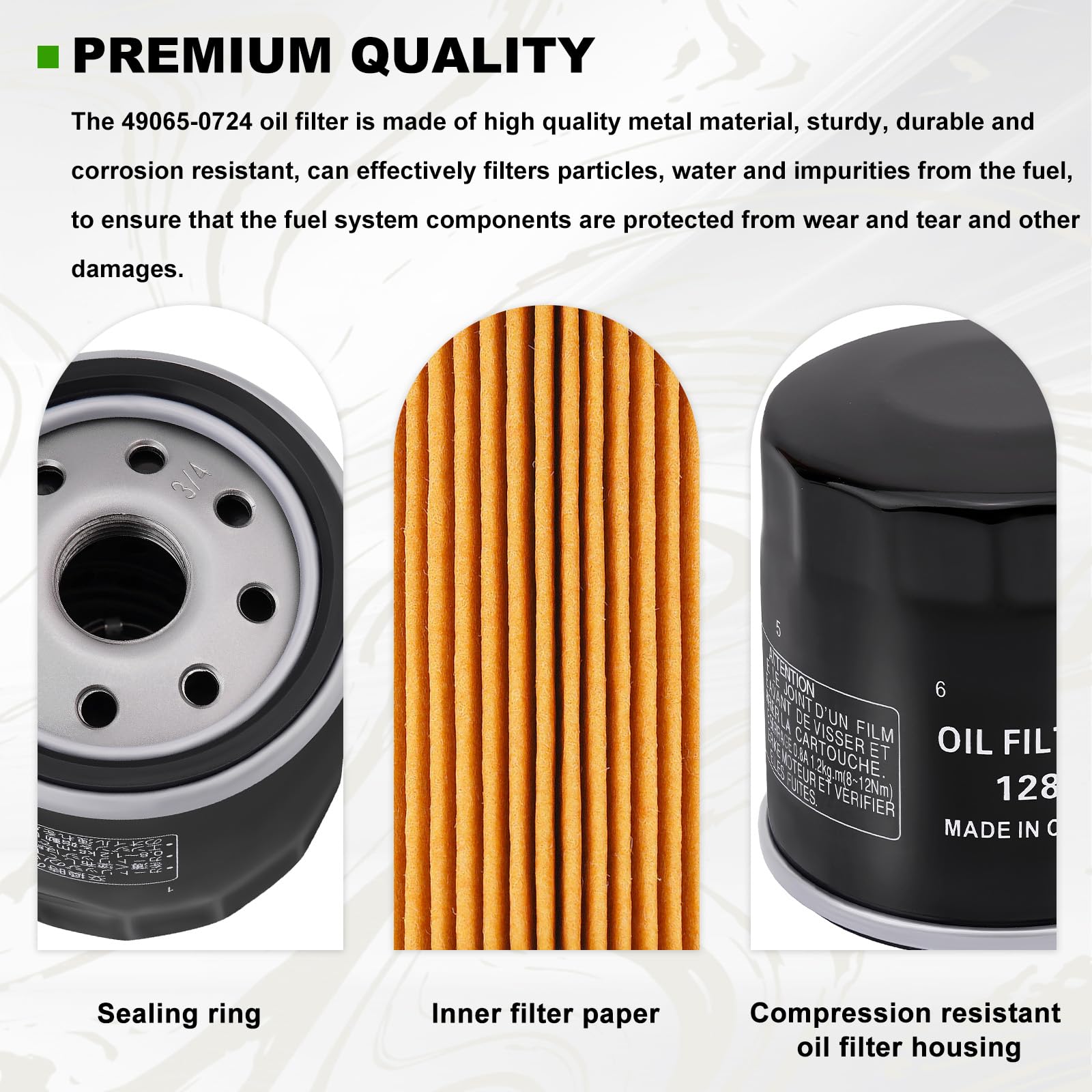 Aouton 49065-0724 oil filter pack 4 side view, robust construction and sealing