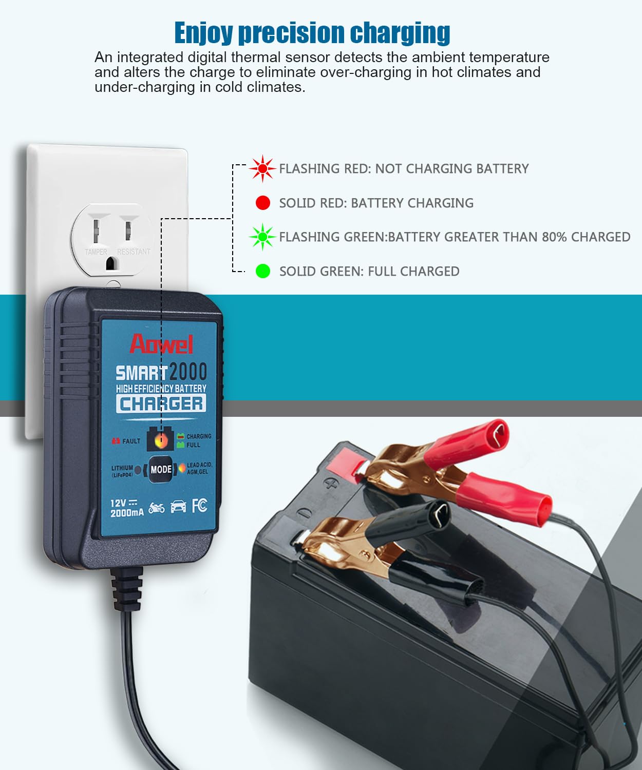 Aowel AGM battery charger provides reliable charging for AGM batteries.
