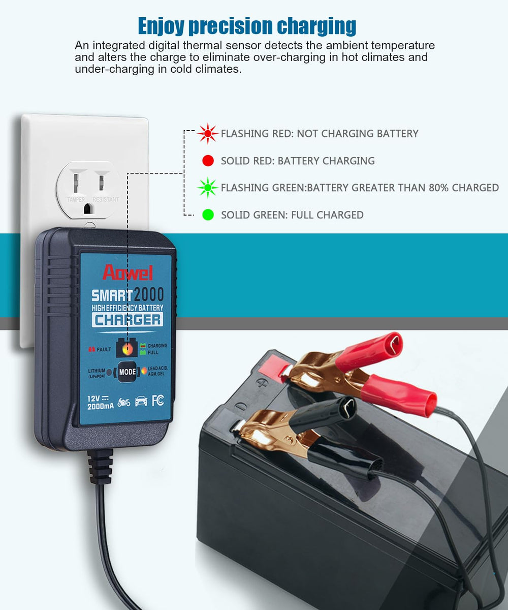 Aowel AGM battery charger provides reliable charging for AGM batteries.