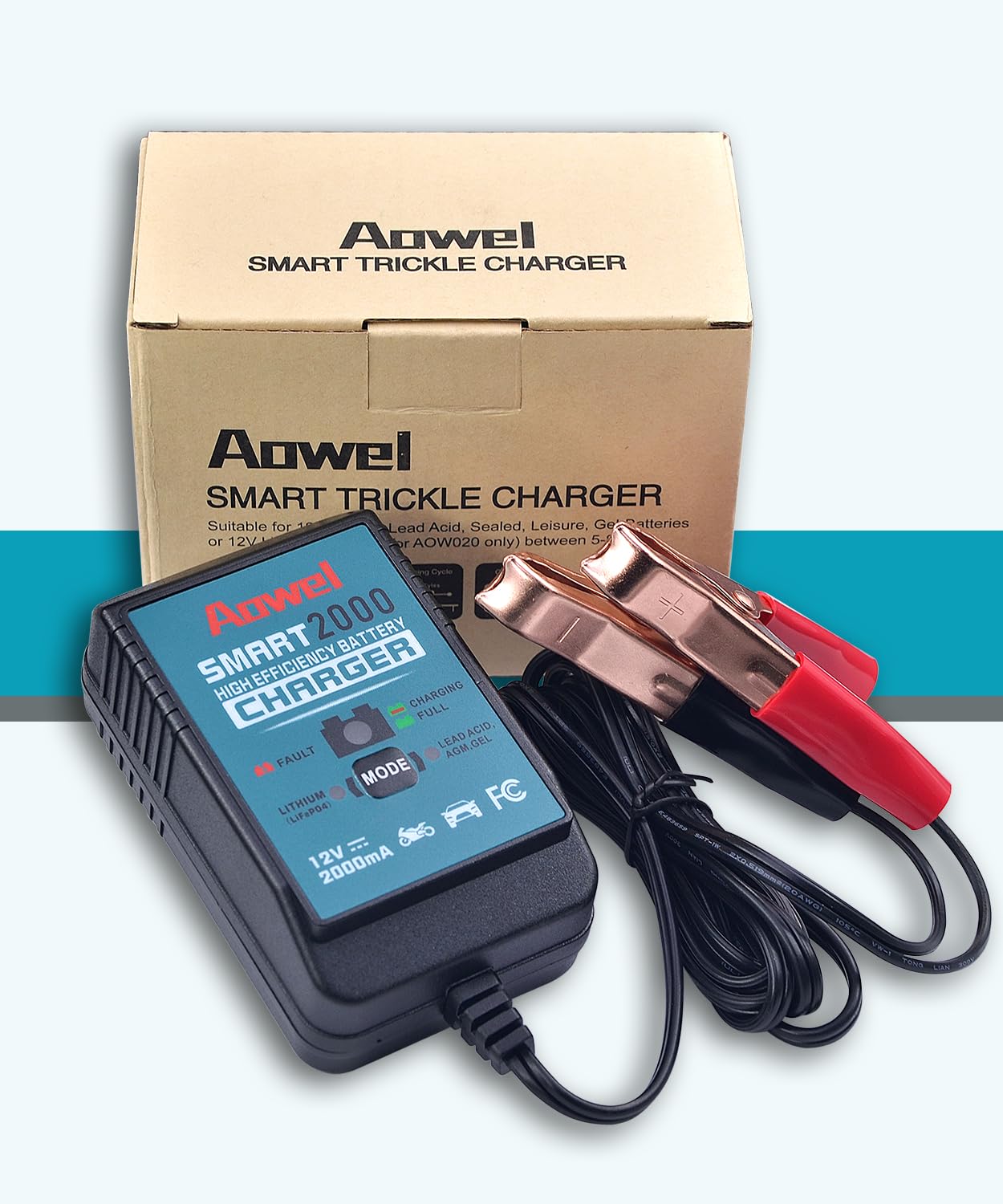 Aowel charger offers diagnostic feedback to troubleshoot battery issues.
