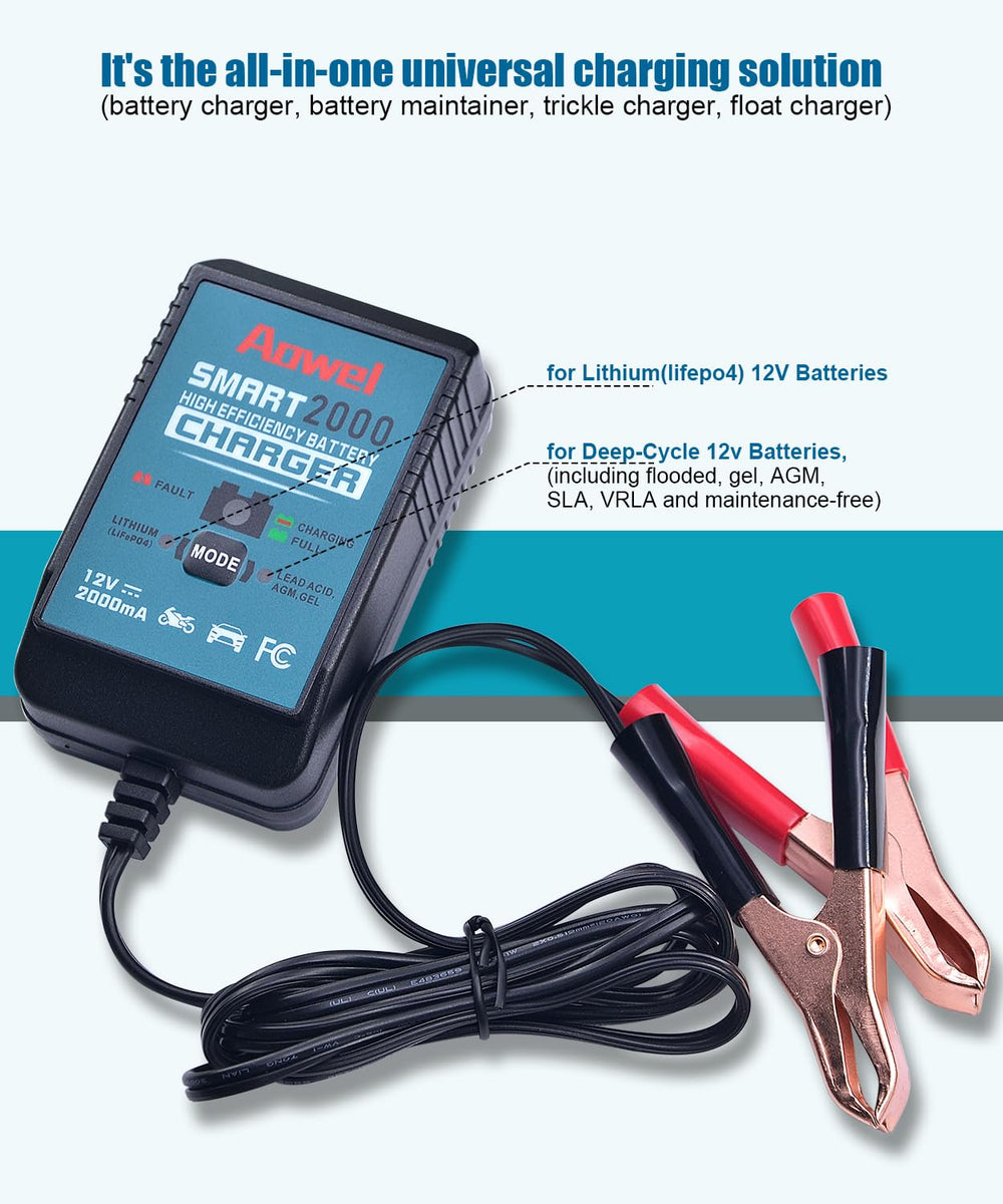 Aowel trickle charger keeps your car battery charged without overcharging.