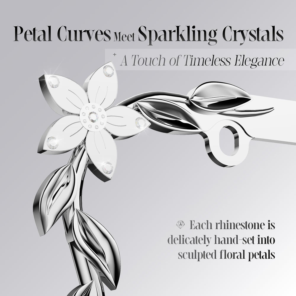 APDOMU Flower Bling frame detail rhinestones captures light for subtle luxury.