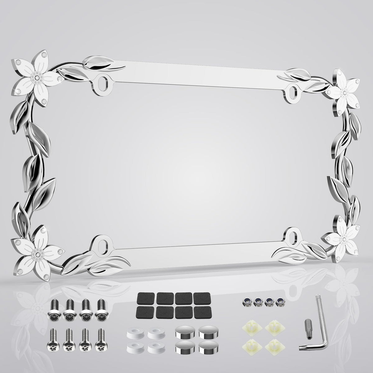APDOMU Flower Bling frame front view highlights 3D petals for a stylish ride.