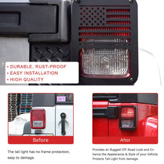 Apeixoto US flag tail light cover installed on a Wrangler JK
