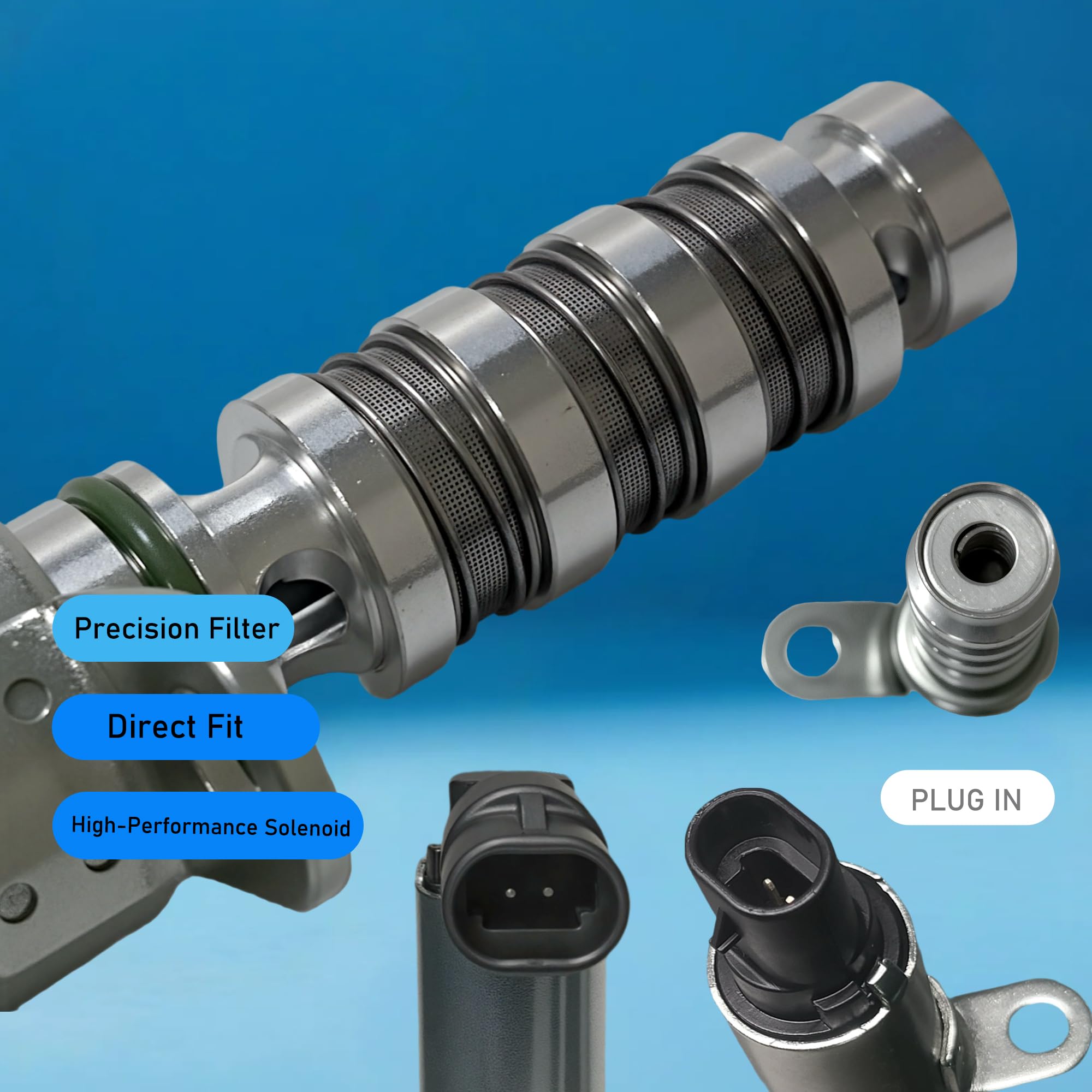 Apeixoto VVT solenoid connector and wiring for plug‑and‑play fit.