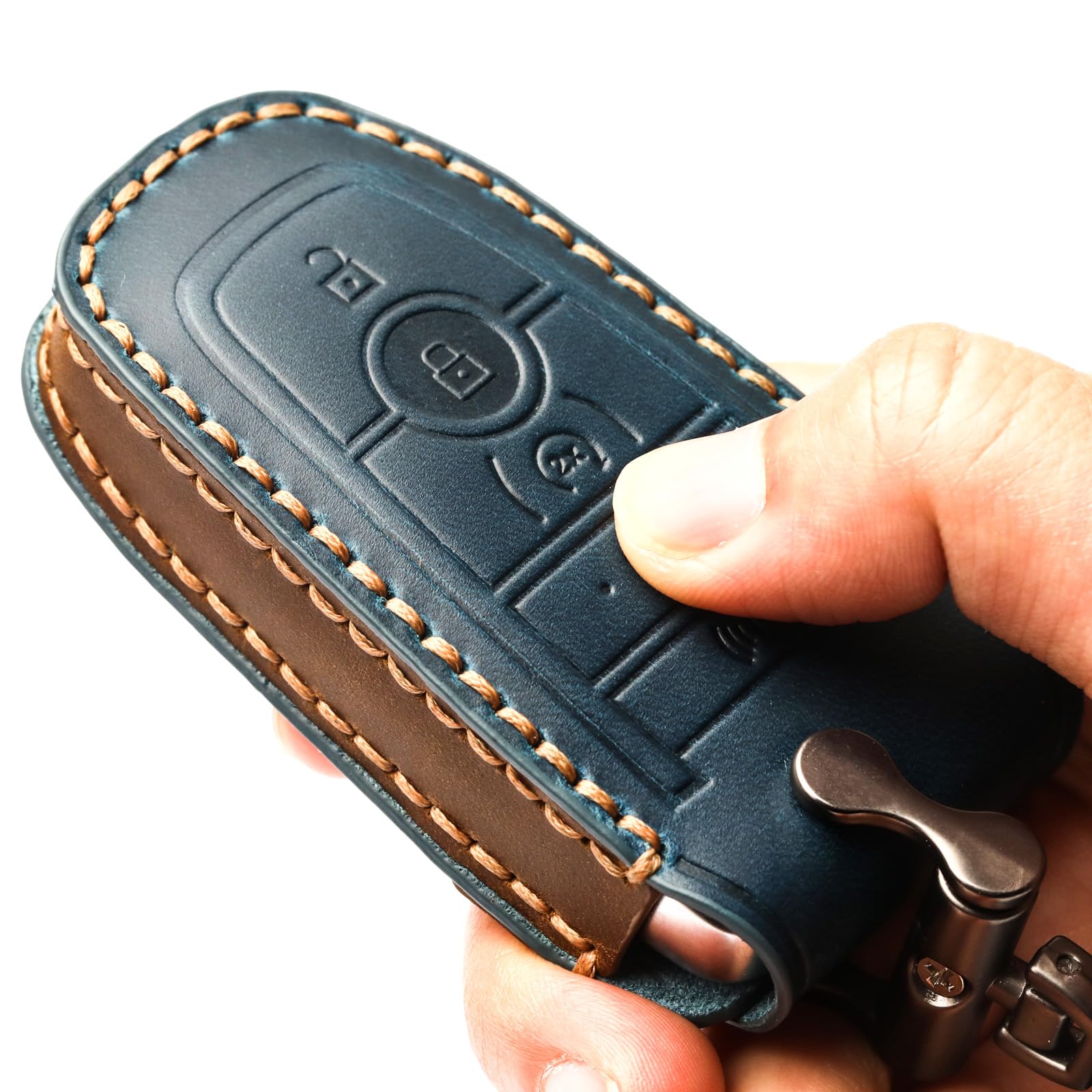 APEKUU 360-degree protection leather fob cover, blue, maintains signal transmission