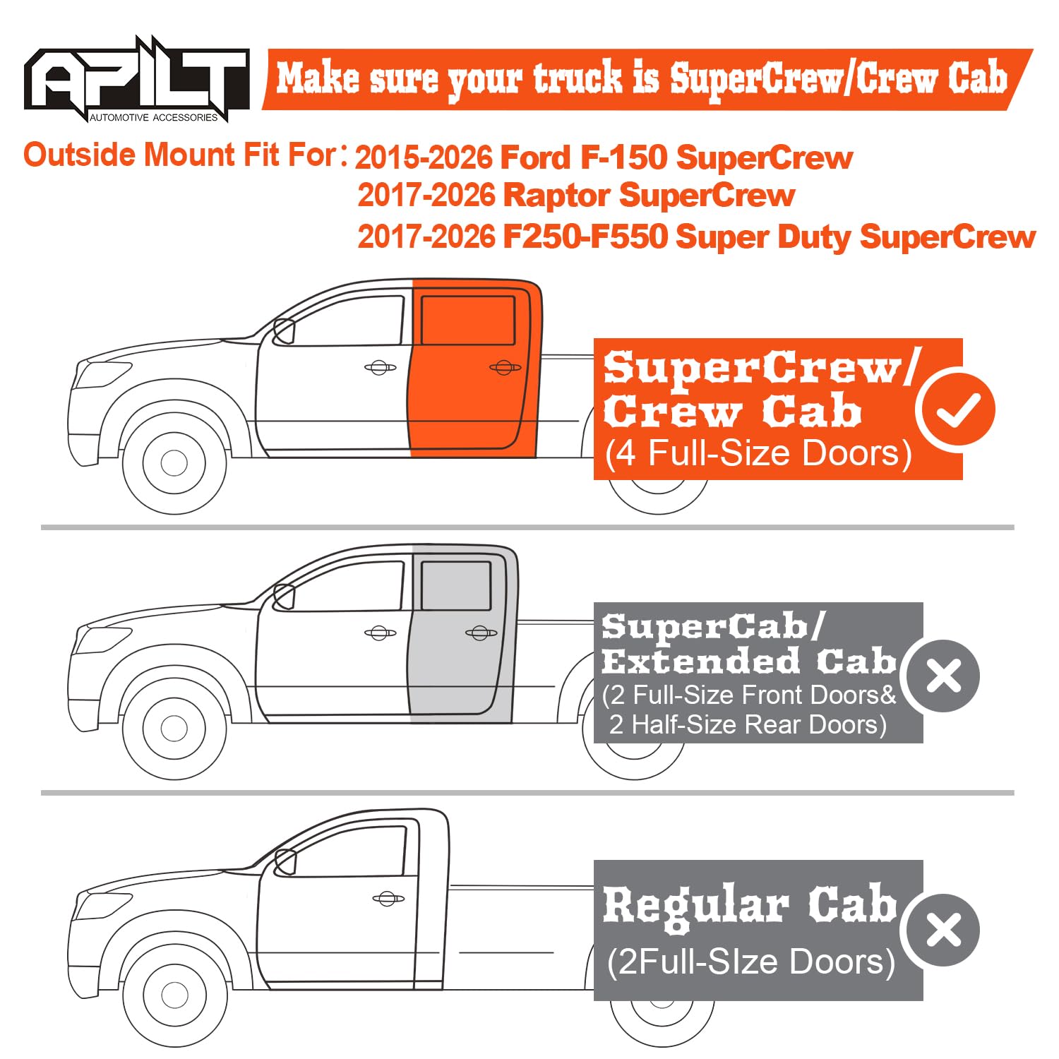 APILT rain guards on F-250 Super Duty demonstrate tool-free installation and enhanced durability.