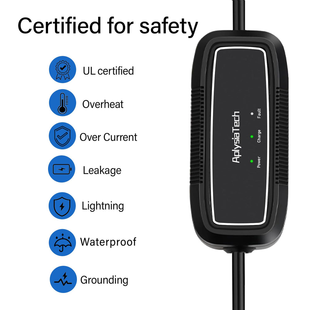 AplysiaTech Level 1+2 EV charger with 21 ft cable for flexible parking