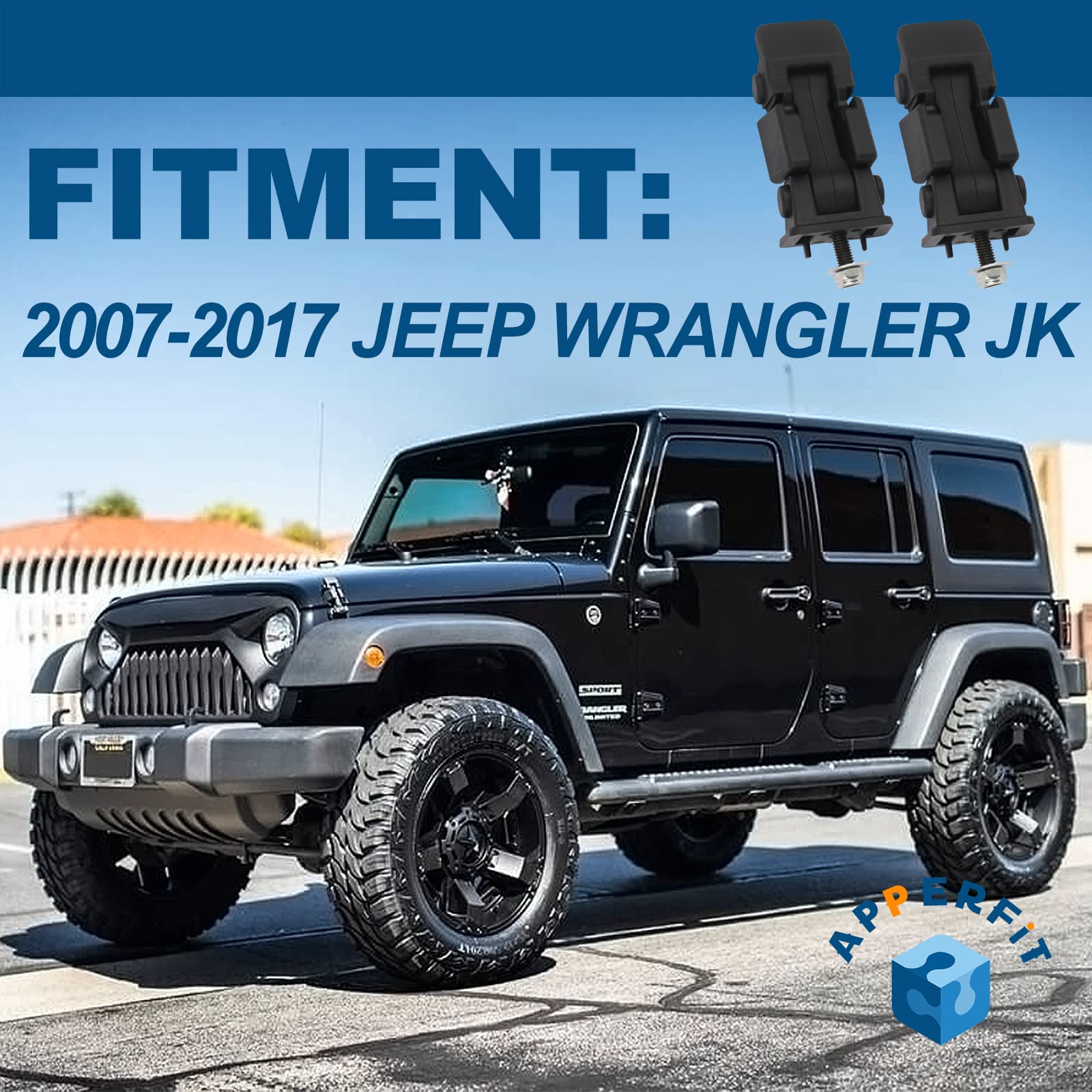 Black hood latch assembly showing rugged build quality for Wrangler JK/JKU.