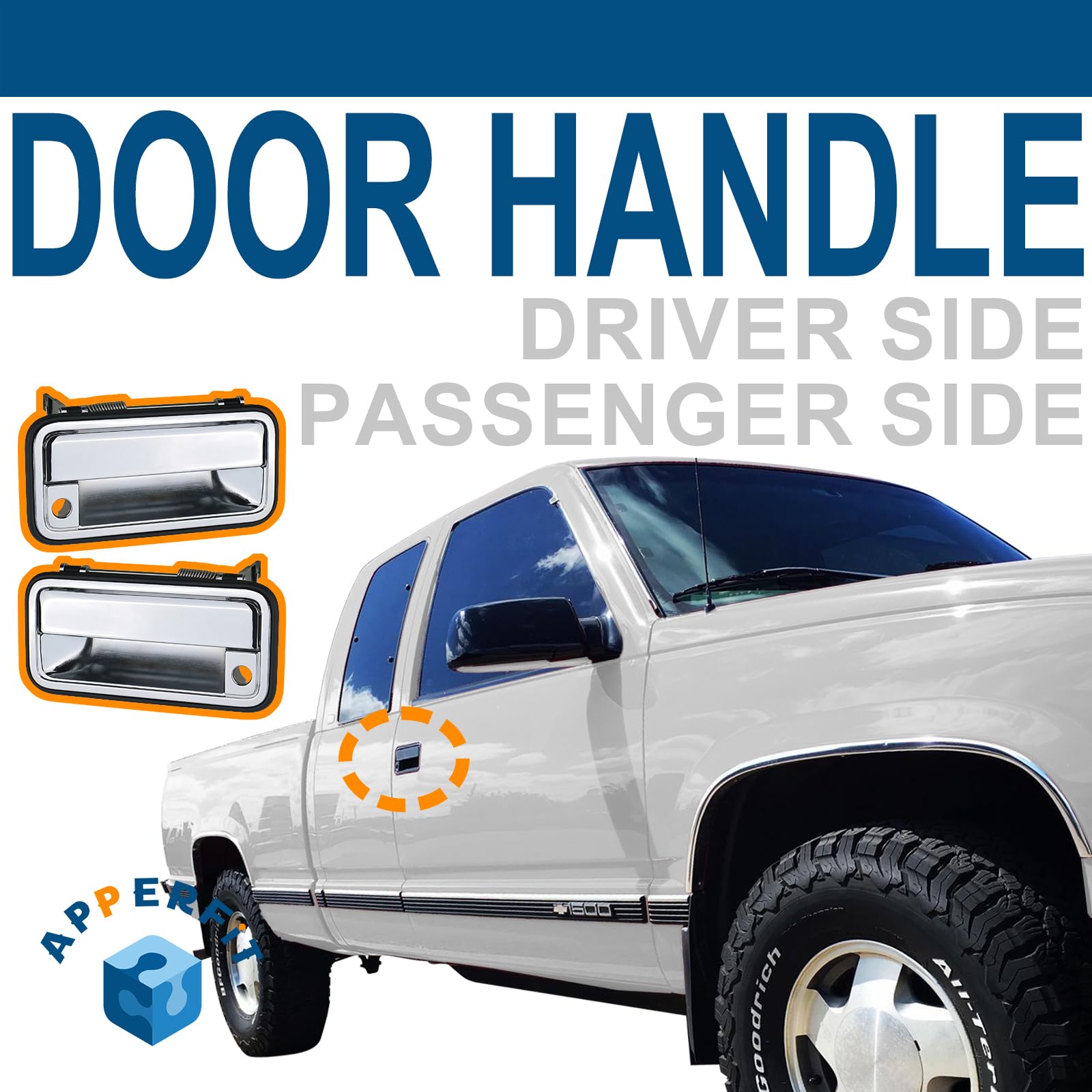 Front view of APPERFiT chrome exterior door handle on an OBS truck.