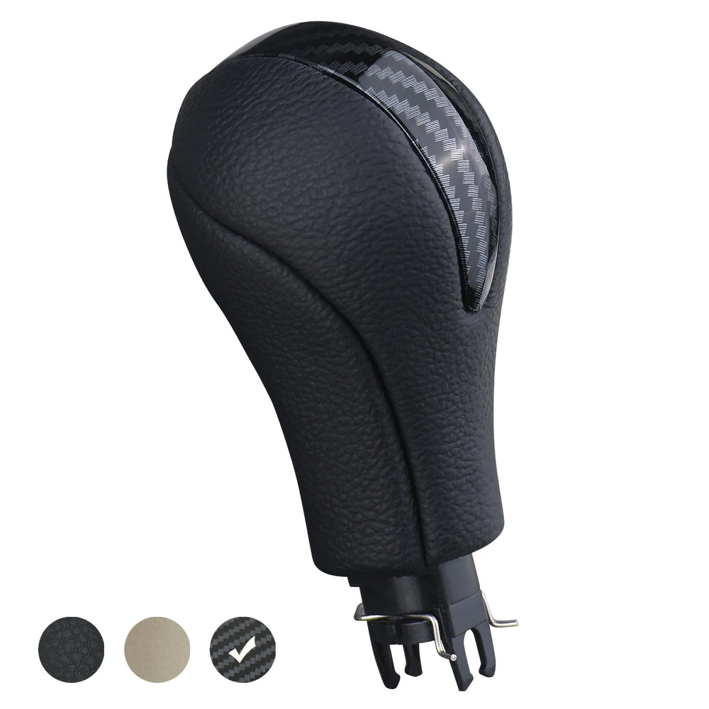 APPERFiT gear shift knob closeup in black carbon fiber for a durable interior upgrade