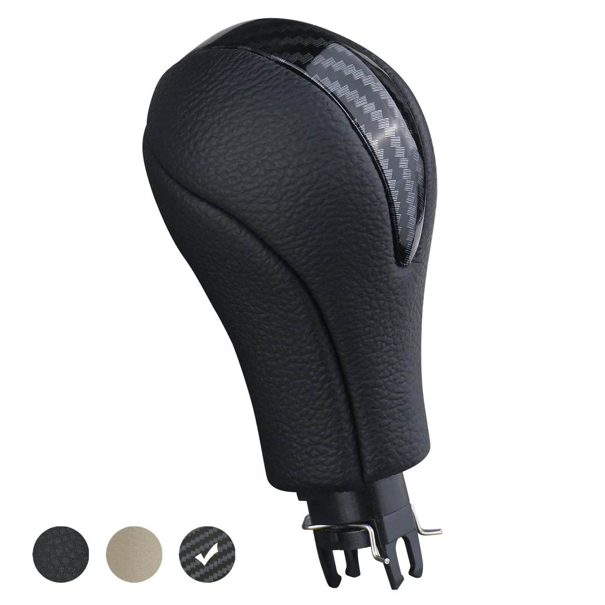 APPERFiT gear shift knob closeup in black carbon fiber for a durable interior upgrade