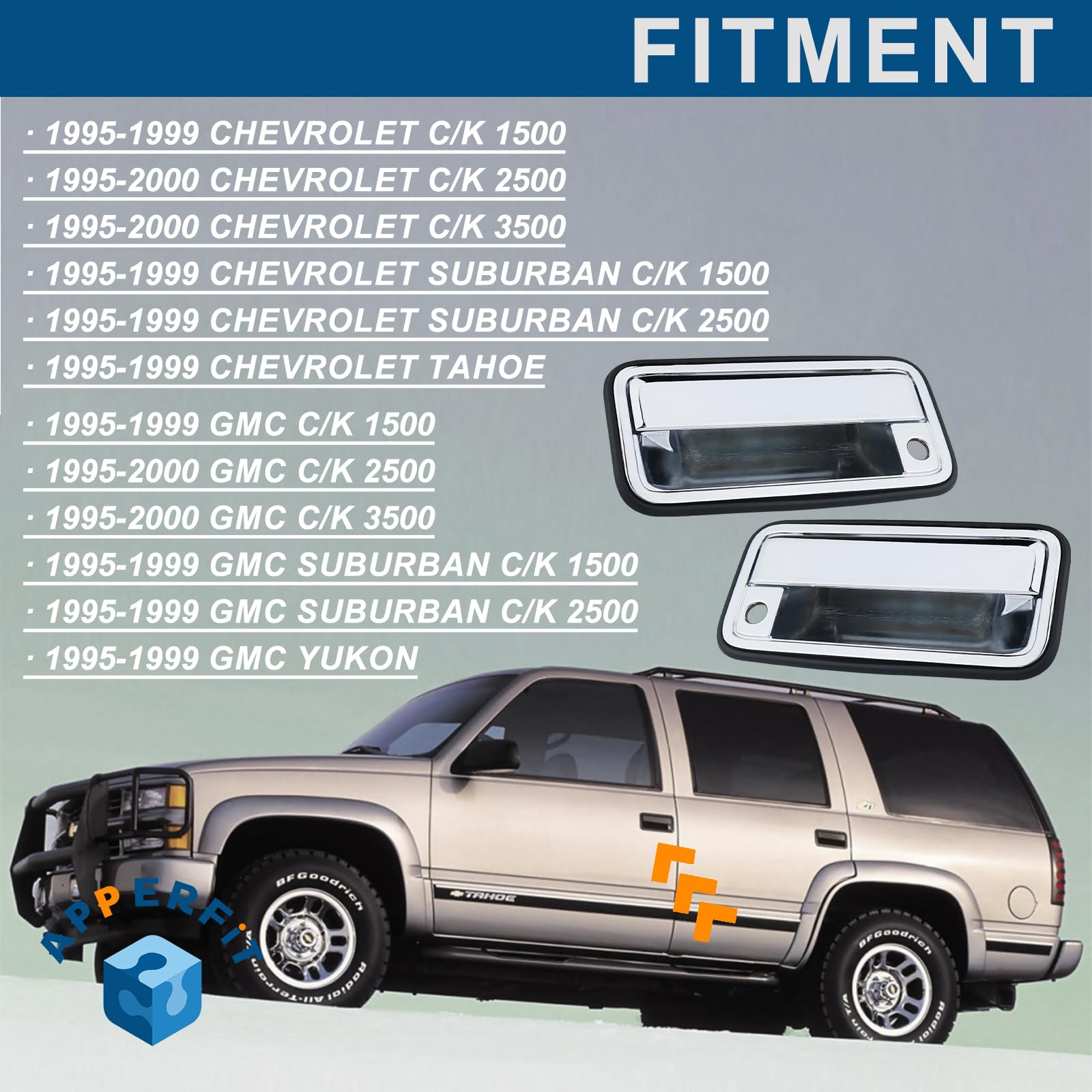 OBS truck exterior door handle by APPERFiT in chrome finish.