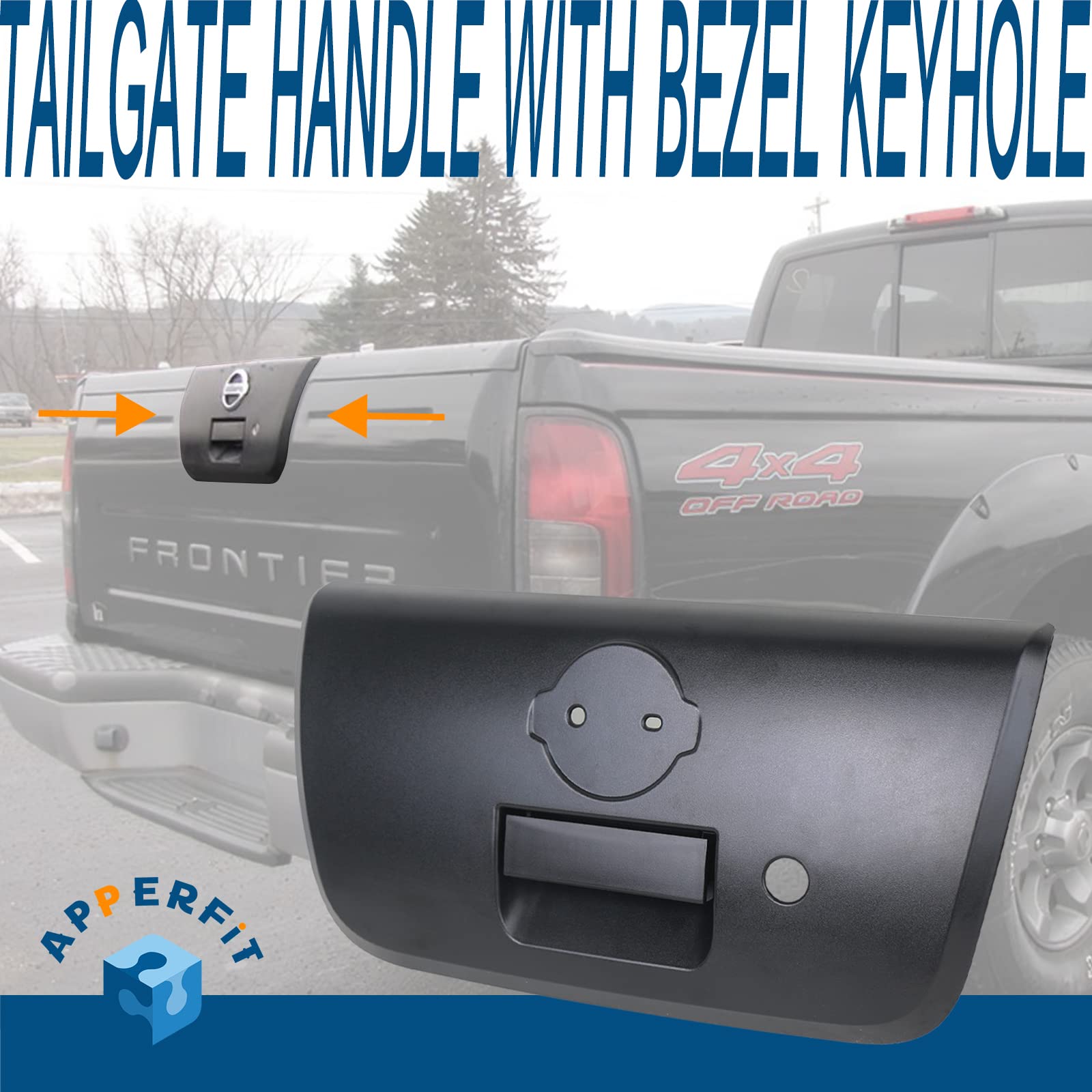 APPERFiT textured black tailgate handle for Frontier 2001-2004 blends with factory styling.
