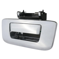 APPERFiT chrome tailgate handle latch viewed from the front for easy access.