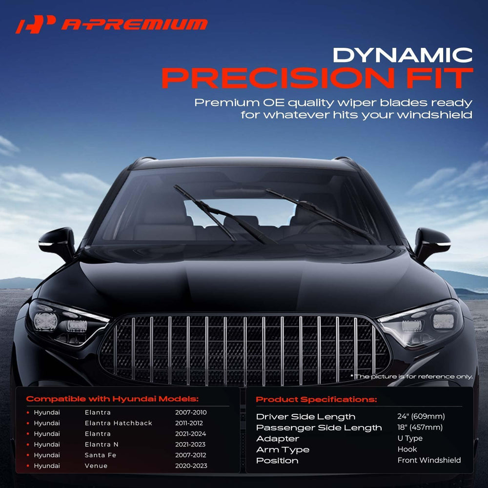 A-Premium 18in right wiper blade for Elantra ensures full windshield coverage