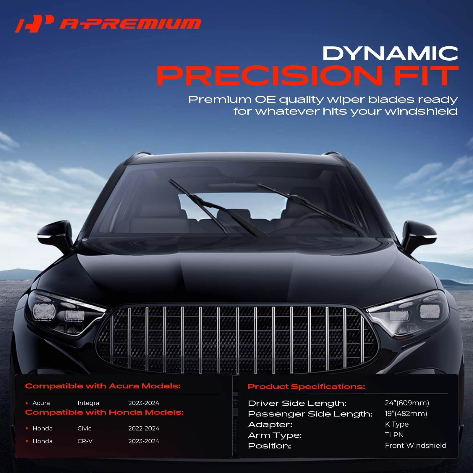 A-Premium 19in right wiper blade for CR-V providing full windshield coverage